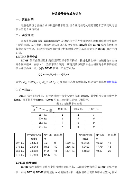 频谱分析的应用--话拨号音合成与识别