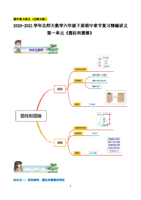 小学数学第一单元《圆柱和圆锥》—六年级下册章节复习精编讲义(思维导图+知识讲解+达标训练）北师大版，含解析