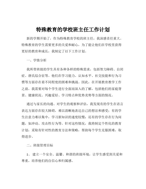 特殊教育的学校班主任工作计划