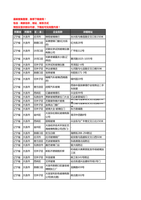 新版辽宁省大连市玻璃店企业公司商家户名录单联系方式地址大全468家