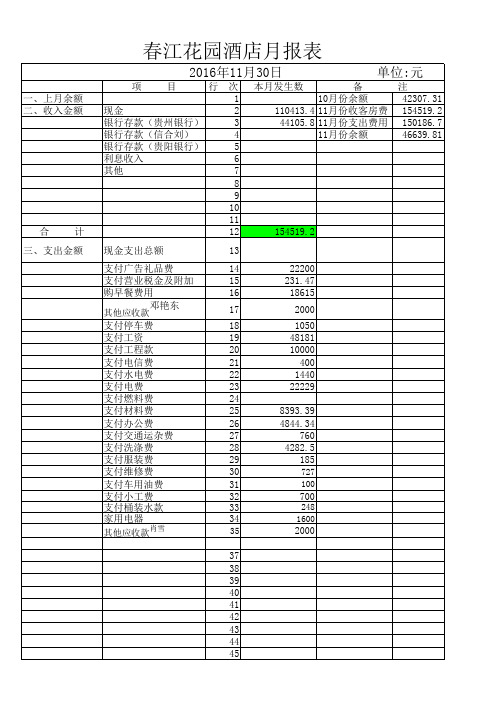 酒店收支月报表