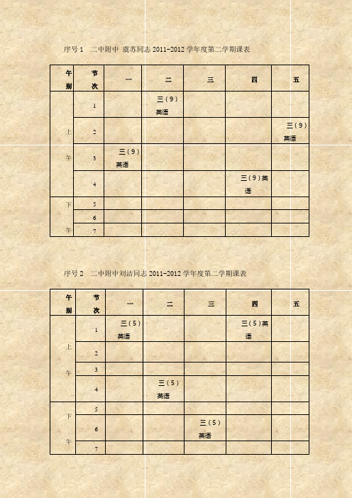 序号1 二中附中 虞苏同志2011-2012学年度第二学期课表