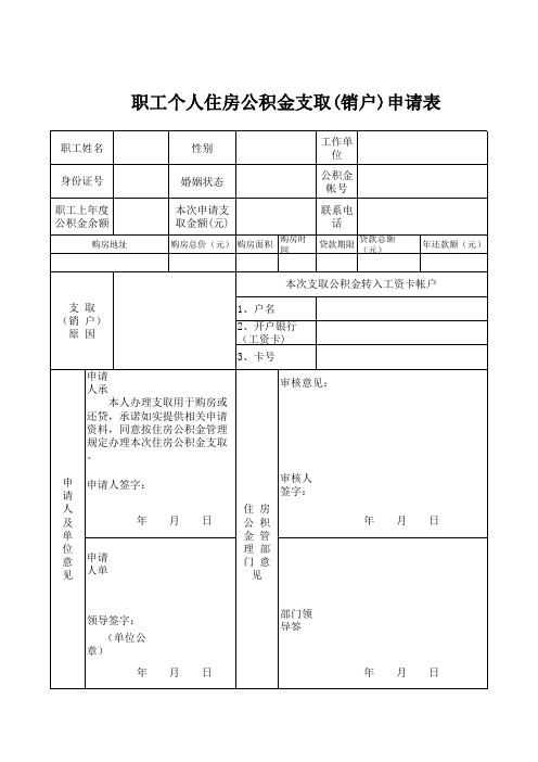 个人住房公积金支取(销户)申请表(更新)、提取须知、支取明细表