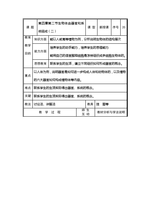 第2节生物体的器官系统教学设计