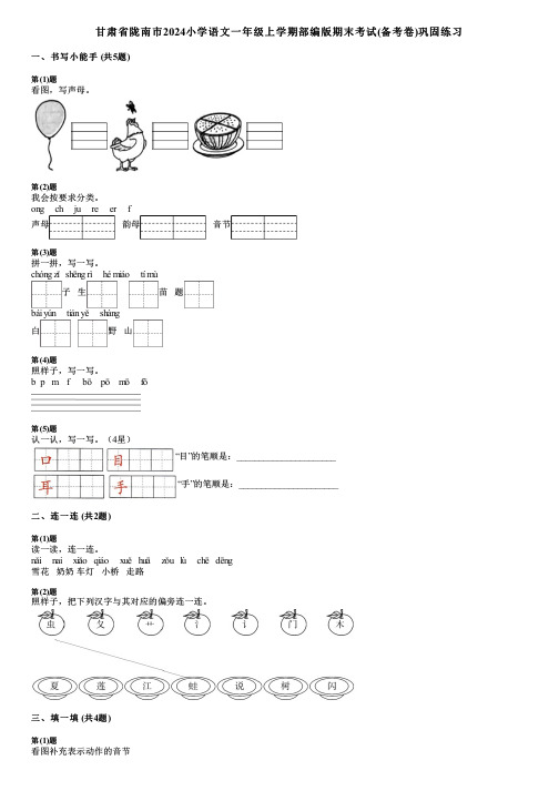 甘肃省陇南市2024小学语文一年级上学期部编版期末考试(备考卷)巩固练习