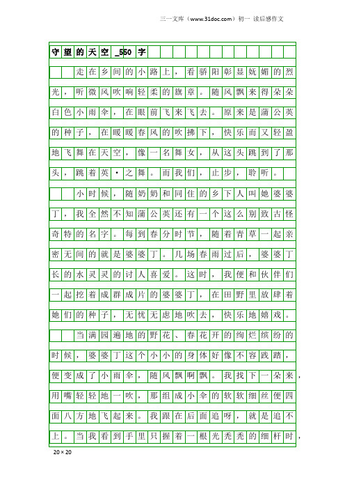 初一读后感作文：守望的天空_550字