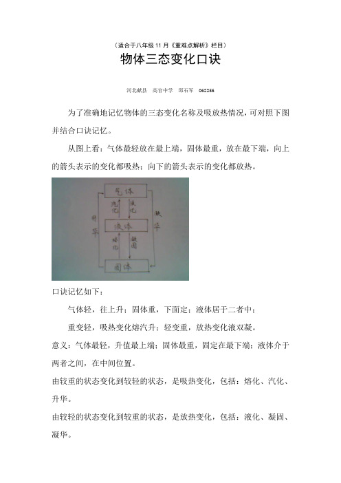 物体三态变化口诀