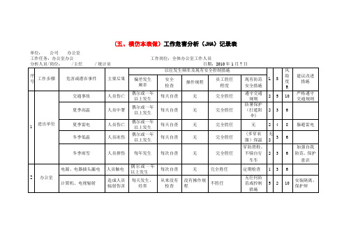 工作危害分析(JHA)记录表(办公室)