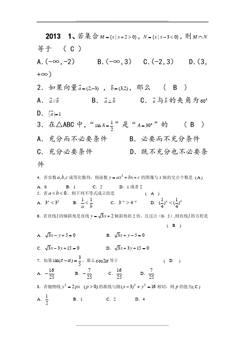 江苏省对口单招数学试卷及答案