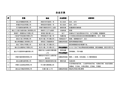 孝感市高新区已投产重点行业企业名单