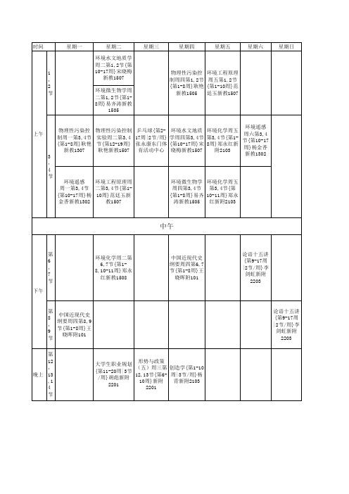 2012-2103环境工程大三上课表