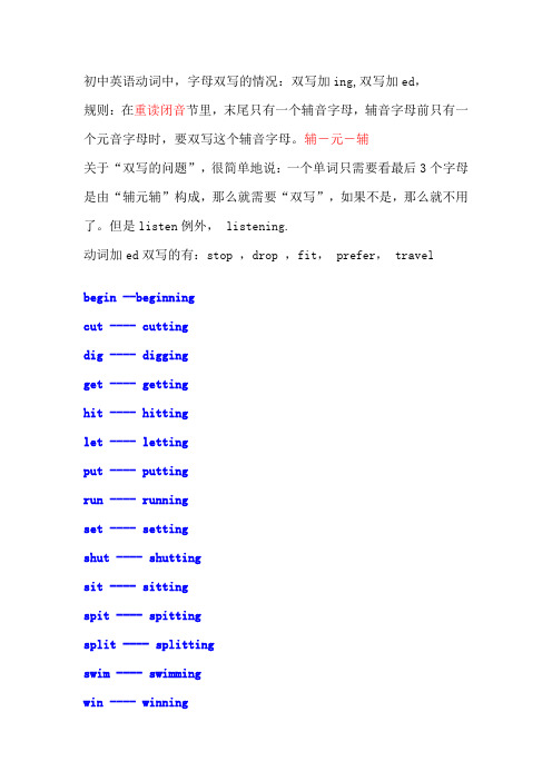 2013中考英语动词归纳,字母双写的情况：双写加ing,双写加ed,