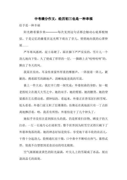 中考满分作文:经历初三也是一种幸福.doc