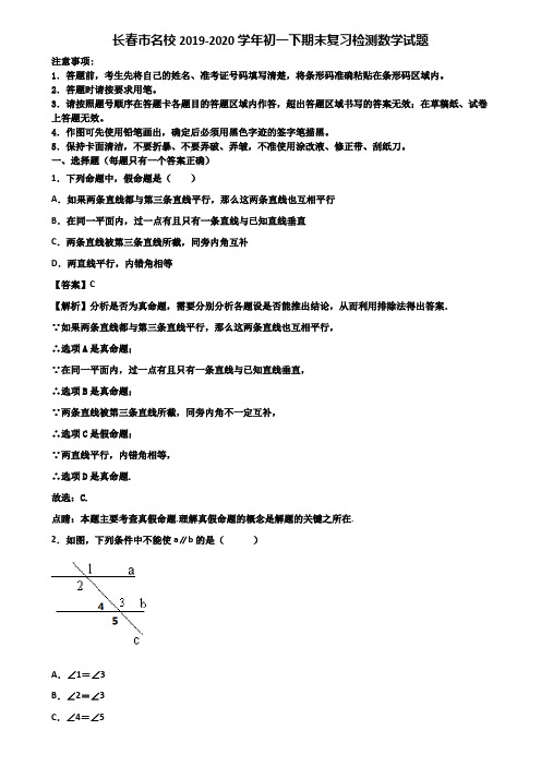长春市名校2019-2020学年初一下期末复习检测数学试题含解析