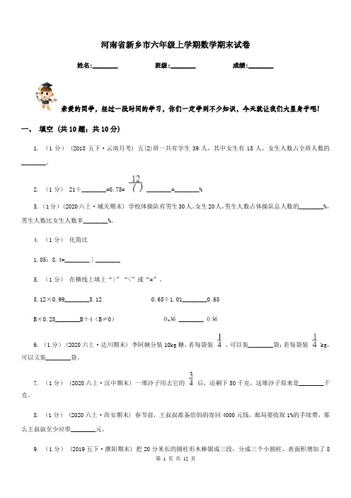 河南省新乡市六年级上学期数学期末试卷