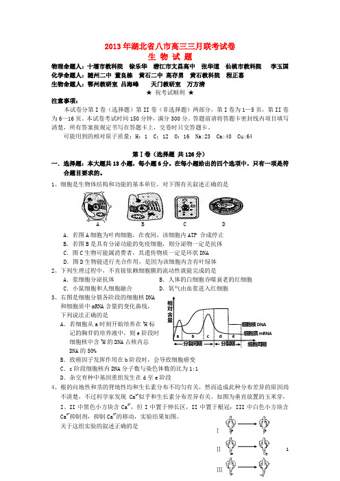 湖北省八市2013届高三生物3月联考试题新人教版