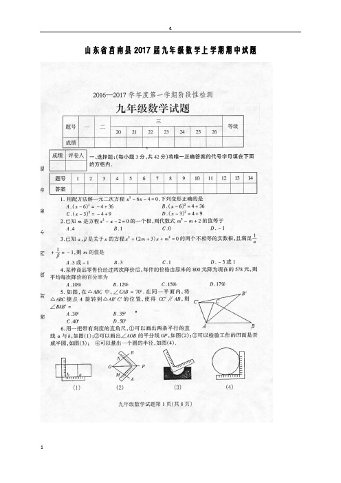 九年级数学上学期期中试题(扫描版) 新人教版2 (2)