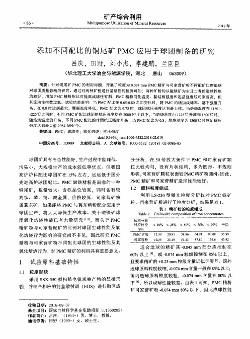 添加不同配比的铜尾矿PMC应用于球团制备的研究