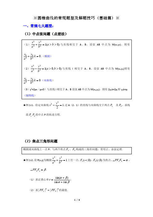 圆锥曲线的常规题型及解题技巧(基础篇)