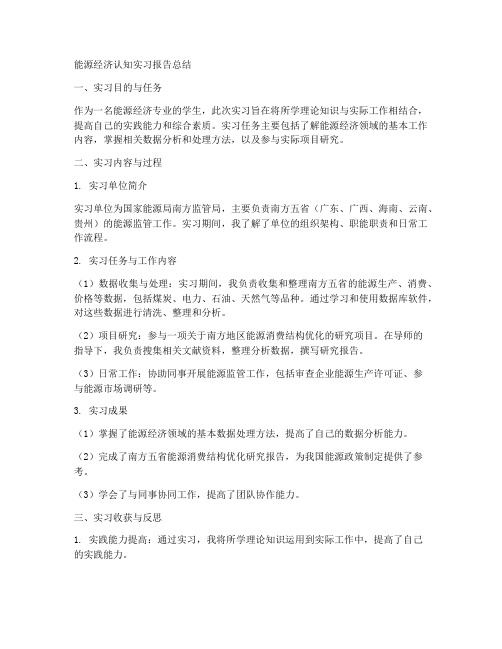 能源经济认知实习报告总结