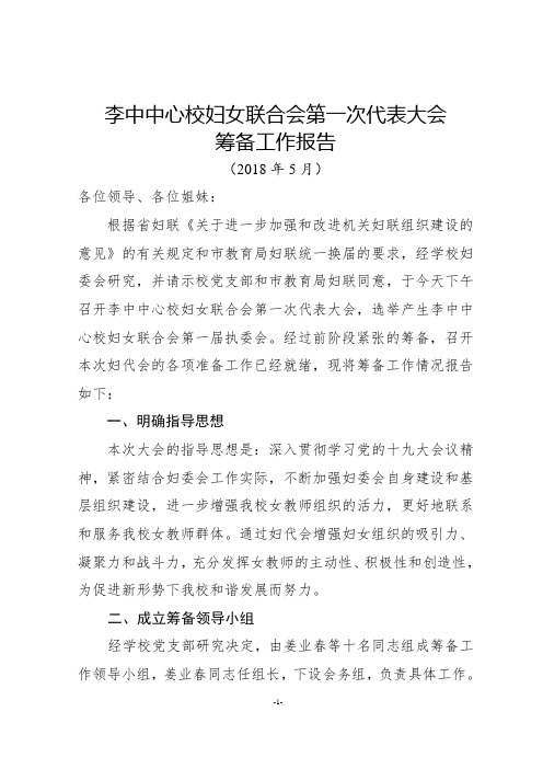 妇女联合会第一次代表大会筹备工作报告