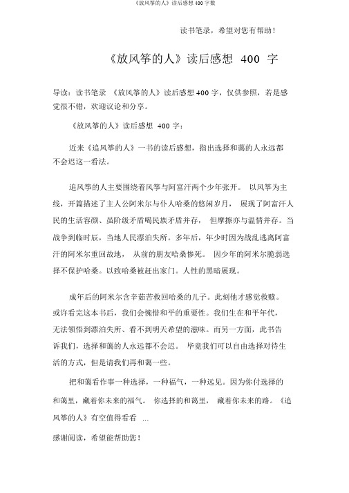 《放风筝的人》读后感400字数