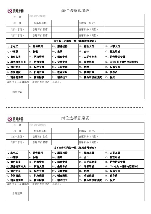 新岗位选择意愿表