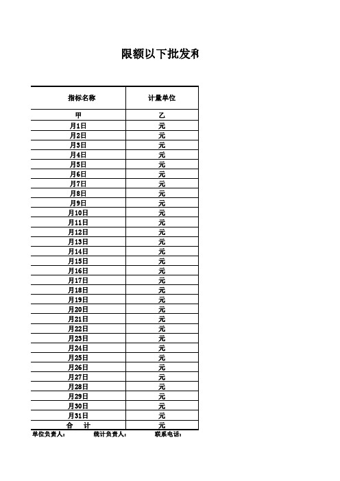 限额以下批发和零售业样本单位月度统计台账