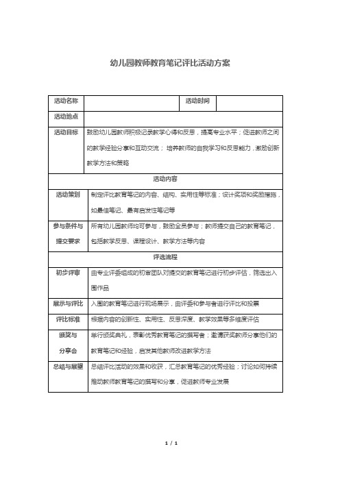 幼儿园教师教育笔记评比活动方案