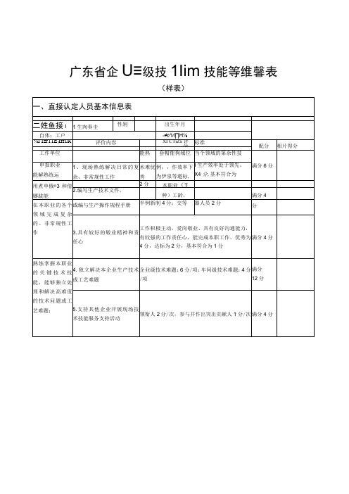 广东省企业高级技师职业技能等级评价表