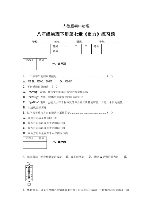 (中考)物理《重力》专项模拟练习(含答案) (257).pdf