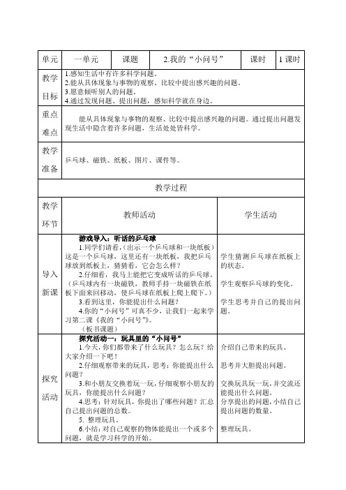 青岛版科学一年级上册第2课《我的“小问号”》【教案】