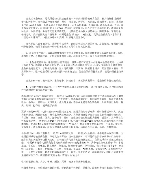 金鱼特点和生活习性