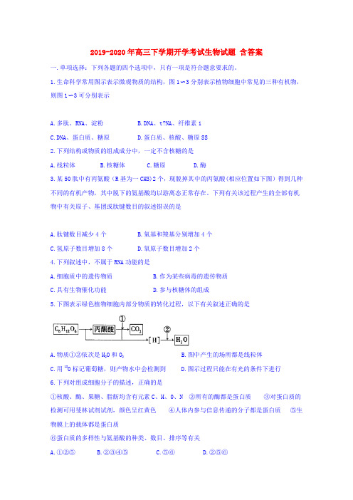 2019-2020年高三下学期开学考试生物试题 含答案