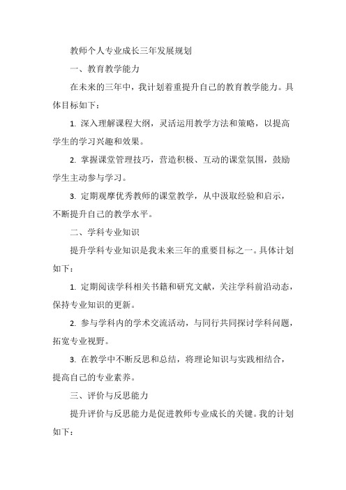 教师个人专业成长三年发展规