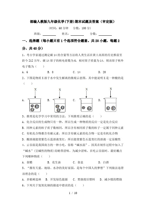 部编人教版九年级化学(下册)期末试题及答案(审定版)