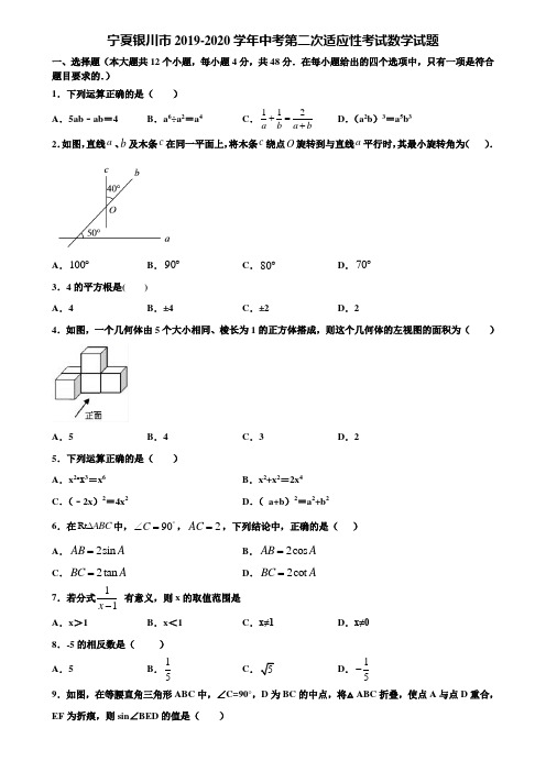 【附5套中考模拟试卷】宁夏银川市2019-2020学年中考第二次适应性考试数学试题含解析