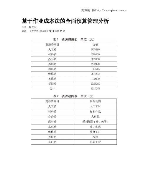 基于作业成本法的全面预算管理分析