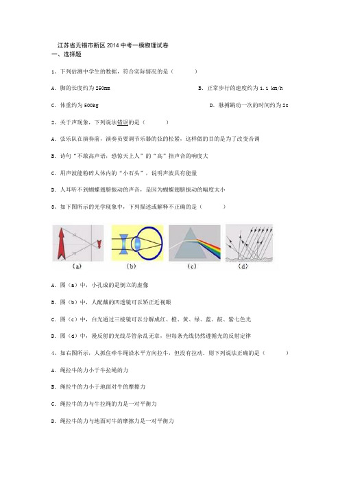 江苏省无锡市新区2014中考一模物理试卷