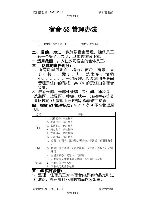 宿舍6S管理办法(最新)之欧阳音创编
