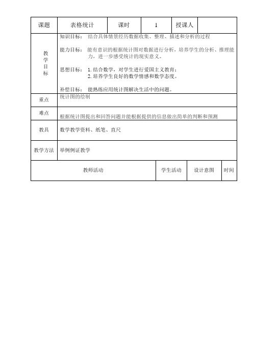 小学数学表格学习教案设计