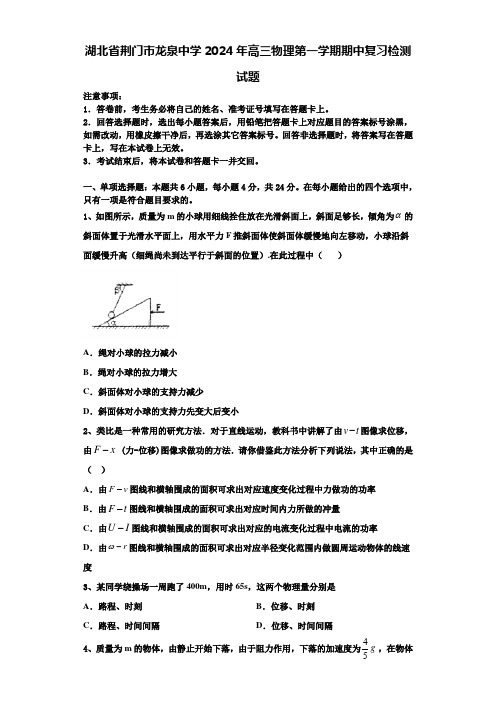 湖北省荆门市龙泉中学2024年高三物理第一学期期中复习检测试题含解析