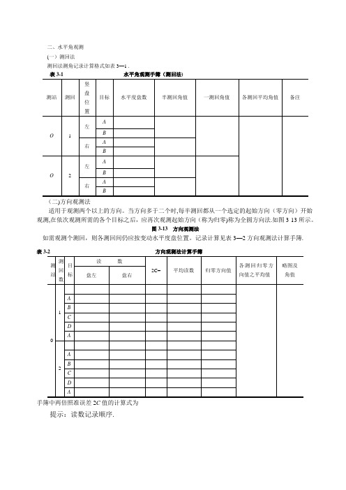 水平角测量数据记录表