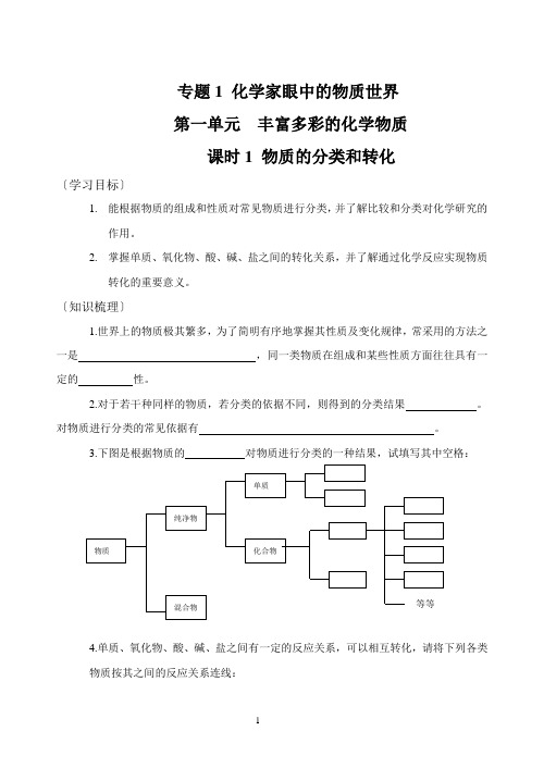 苏教版高一化学必修一专题一全套习题