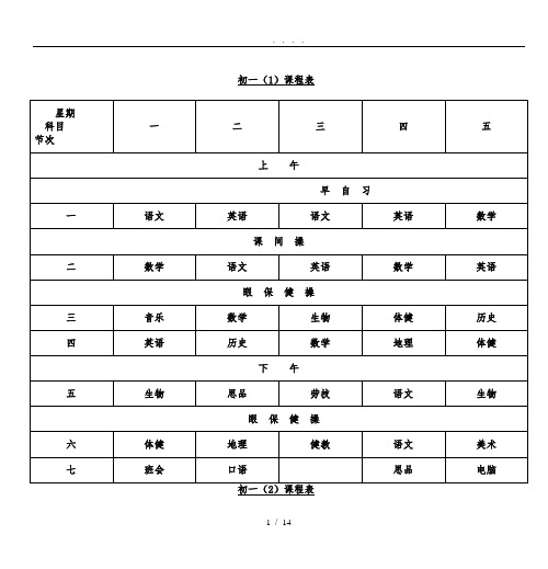 葛江中学初一年级总课表---中国昆山