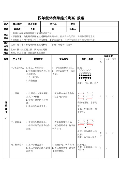 四年级体育跨越式跳高教案