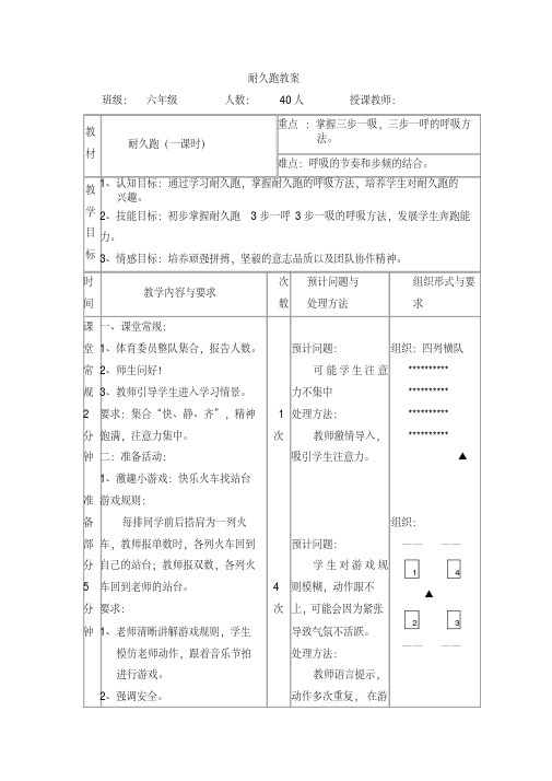 六年级体育教案-耐久跑全国通用(20191126212912)