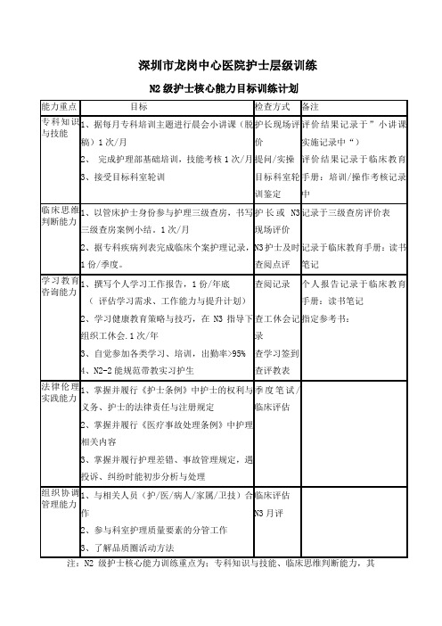 nn3级护士核心能力目标训练计划