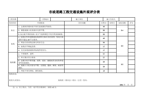 市政道路工程交通设施外观评分表