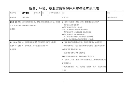 质量、环境、职业健康管理体系审核检查记录表模板-生产部门